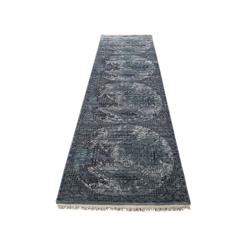 Shahbanu Rugs Silk With Oxidized Wool Arts And Craft Design Runner Oriental Rug (2'7" x 9'2") - 2'7" x 9'2"