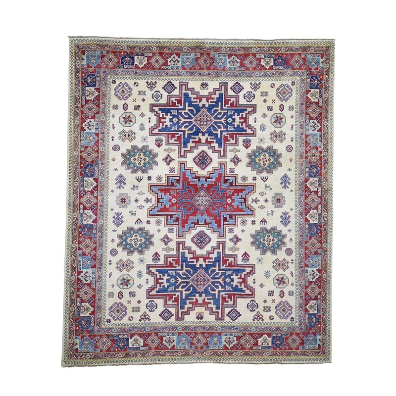 Shahbanu Rugs Special Kazak Pure Wool Hand-Knotted Geometric Design Oriental Rug (8'2" x 9'10") - 8'2" x 9'10"