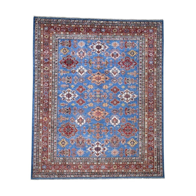 Shahbanu Rugs Super Kazak Pure Wool Geometric Design Hand-Knotted Oriental Rug (8'0" x 9'9") - 8'0" x 9'9"