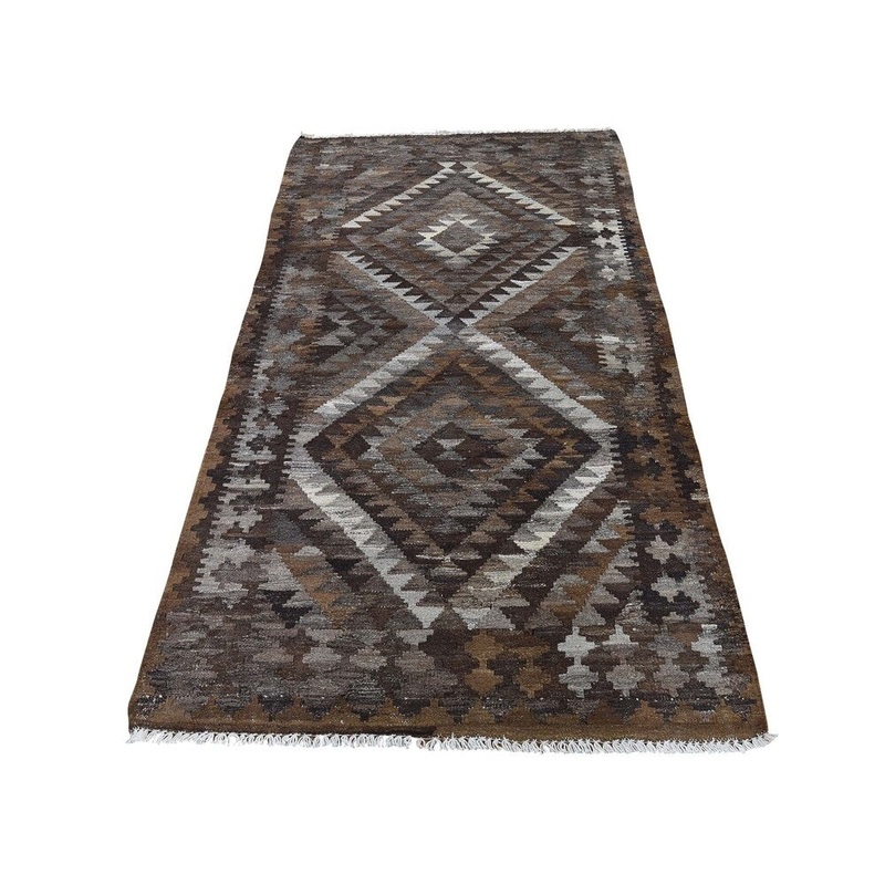 Shahbanu Rugs Undyed Natural Wool Afghan Kilim Reversible Hand Woven Oriental Rug (3'3" x 6'2") - 3'3" x 6'2"