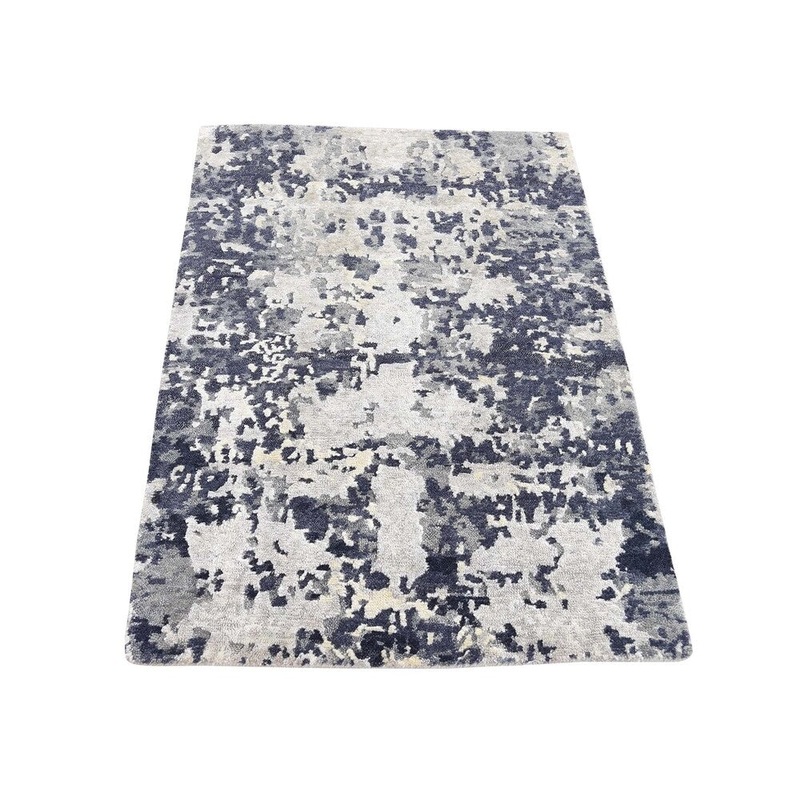 Shahbanu Rugs Abstract Design Hi-Lo Pile Modern Wool and Silk Hand-Knotted Rug (2'0" x 3'0") - 2'0" x 3'0"
