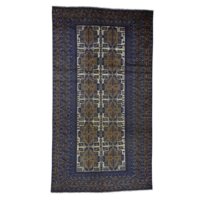 Shahbanu Rugs Afghan Baluch Pure Wool Wide Runner Hand-Knotted Oriental Rug (5'7" x 10'2") - 5'7" x 10'2"