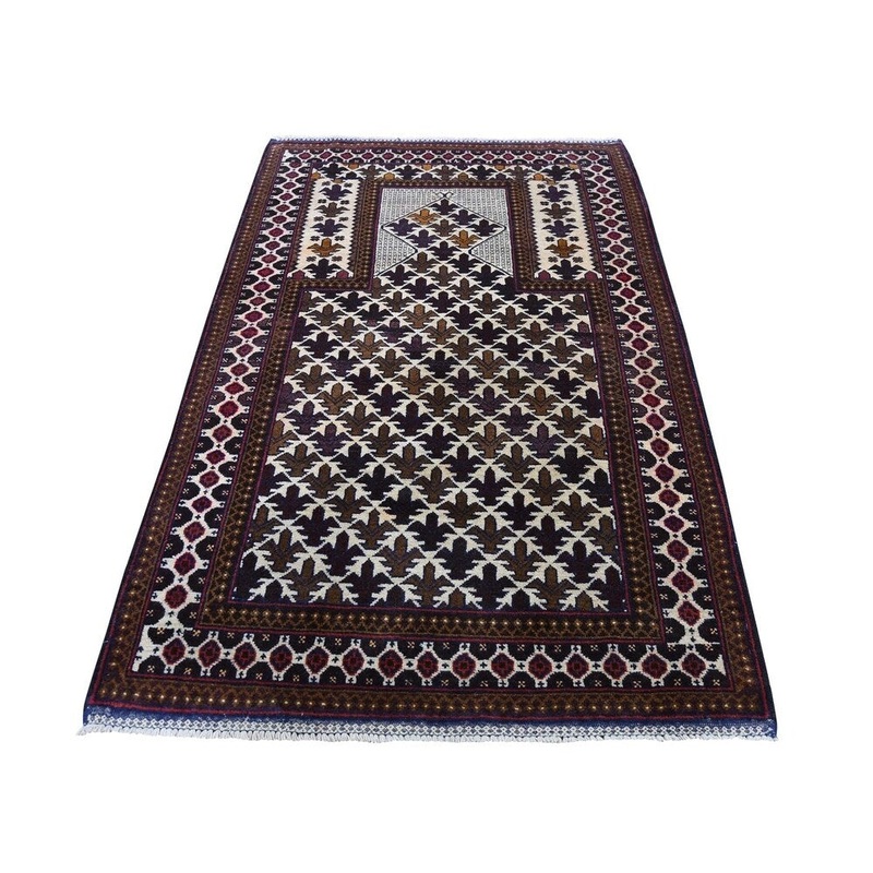 Shahbanu Rugs Afghan Baluch With Prayer Design Hand-Knotted Rug (3'0" x 5'1") - 3'0" x 5'1"