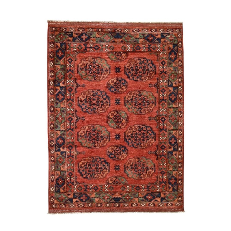 Shahbanu Rugs Afghan Ersari Elephant Feet Design Pure Wool Hand-Knotted Oriental Rug (5'10" x 7'8") - 5'10" x 7'8"
