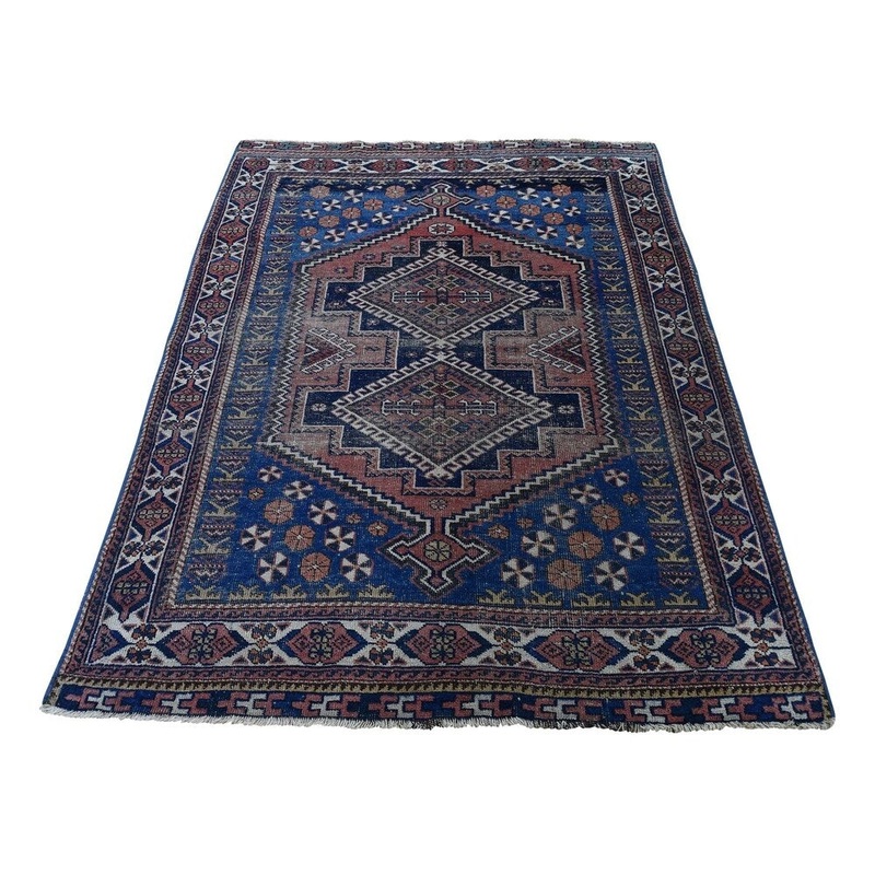 Shahbanu Rugs Antique Caucasian Kazak With Geometric Design Even Wear Oriental Rug (4'0" x 5'6") - 4'0" x 5'6"