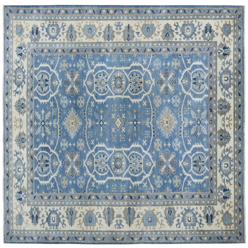 Shahbanu Rugs Blue Hand-Knotted Vintage Look Kazak Pure Wool Oriental Rug (6'0" x 8'10") - 6'0" x 8'10"