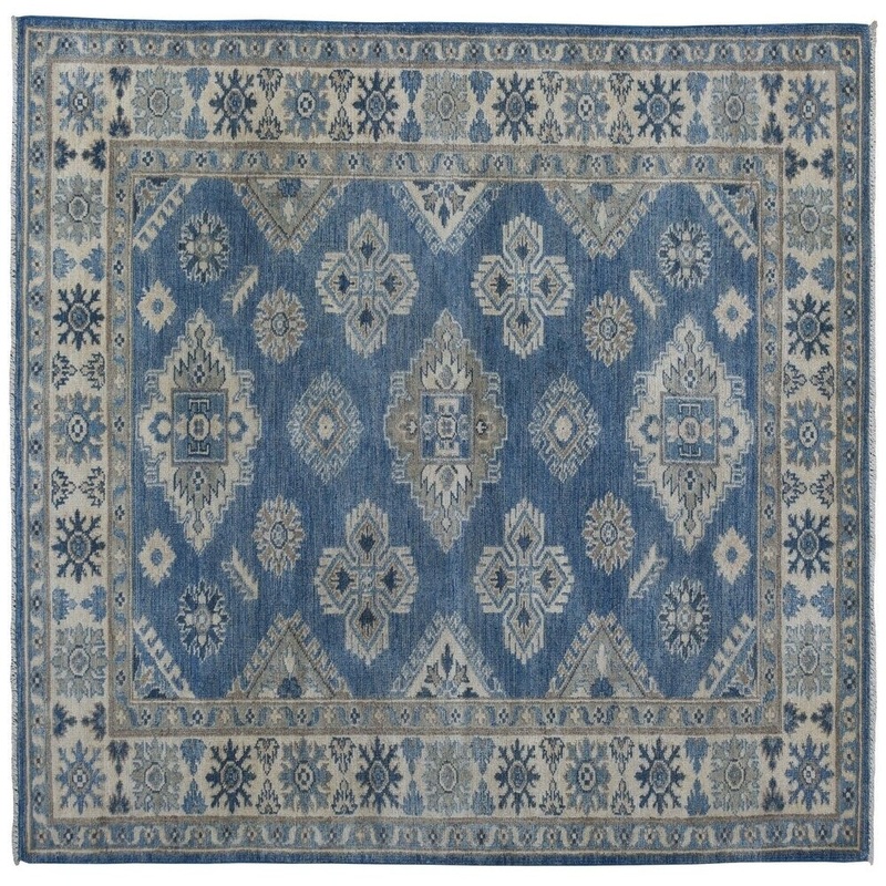 Shahbanu Rugs Blue Vintage Look Kazak Pure Wool hand-Knotted Oriental Rug (4'1" x 5'7") - 4'1" x 5'7"