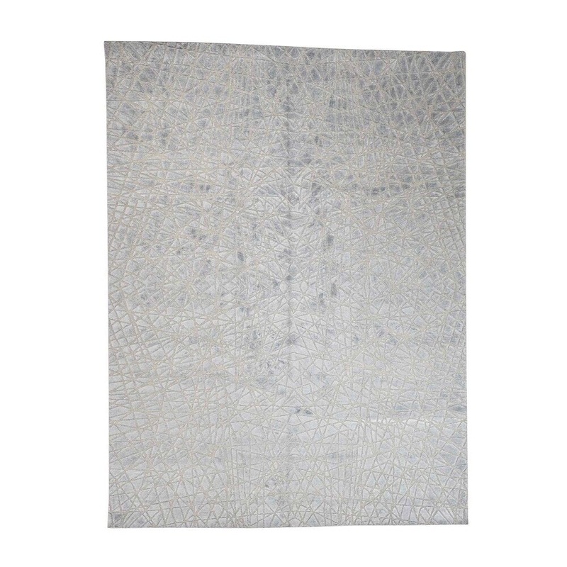 Shahbanu Rugs Flat Pile with Raised Silk Hand Knotted Tone on Tone Oriental Rug (9'1" x 12'1") - 9'1" x 12'1"