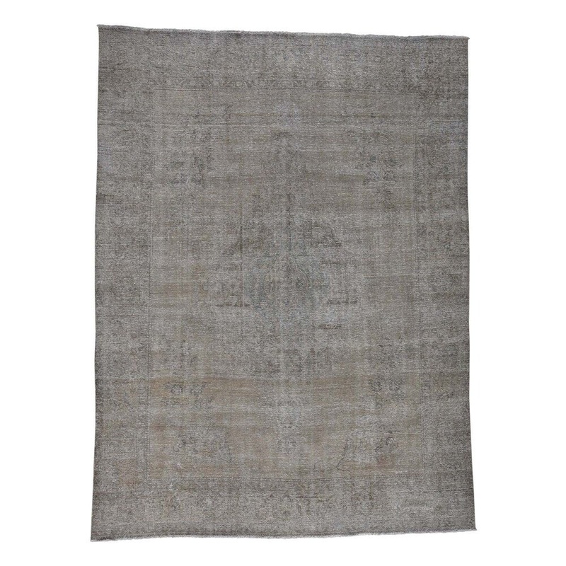 Shahbanu Rugs Grey Overdyed Persian Tabriz Worn Hand-Knotted Oriental Rug (9'6" x 12'8") - 9'6" x 12'8"