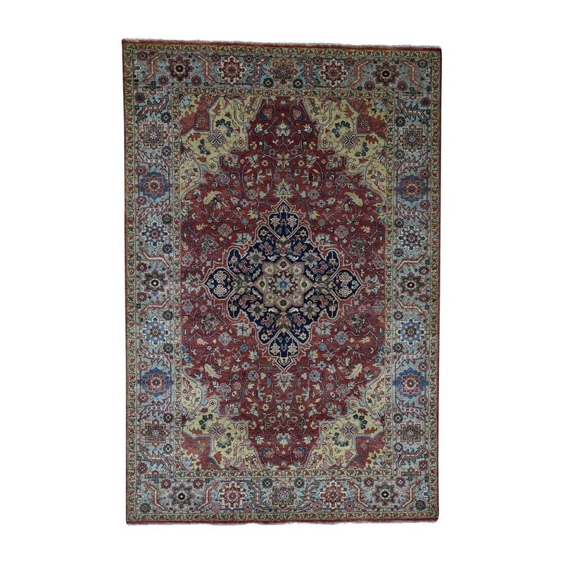 Shahbanu Rugs Hand-Knotted Antiqued Heriz Re-creation Pure Wool Oriental Rug (6'0" x 9'0") - 6'0" x 9'0"