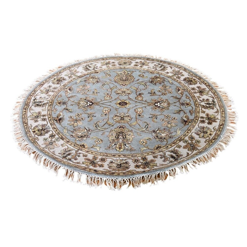 Shahbanu Rugs Hand-Knotted Half Wool and Half Silk Rajasthan Round Oriental Rug (4'1" x 4'1") - 4'1" x 4'1"