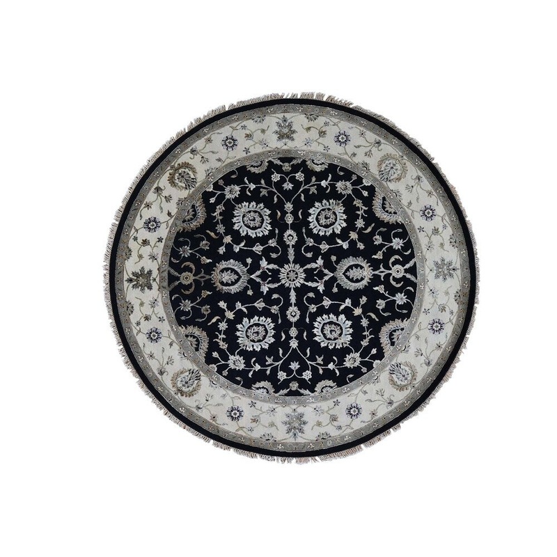 Shahbanu Rugs Hand-Knotted Half Wool and Half Silk Rajasthan Round Oriental Rug (8'0" x 8'1") - 8'0" x 8'1"