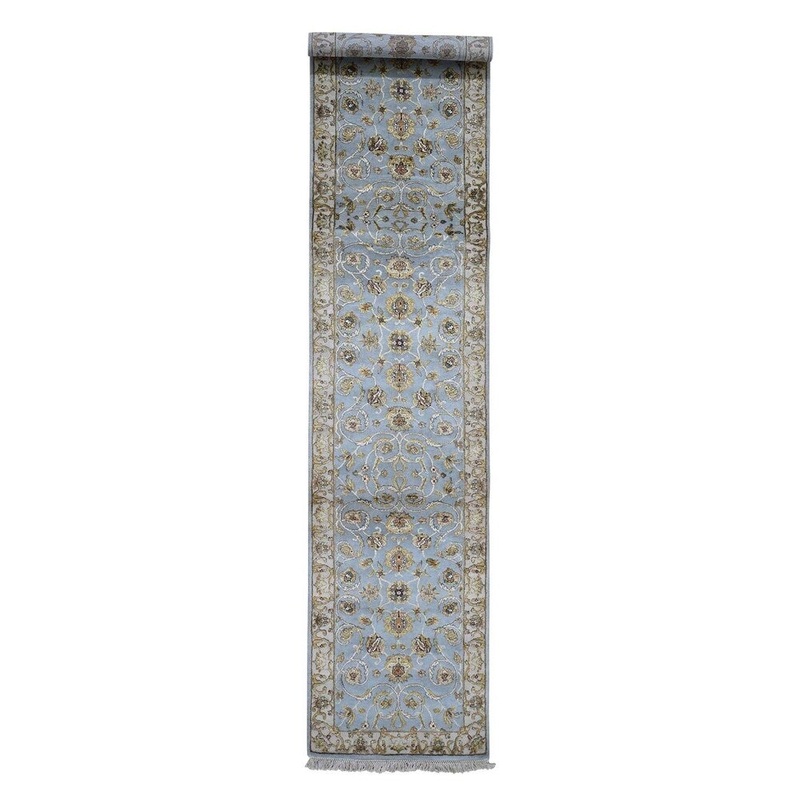 Shahbanu Rugs Hand-Knotted Half Wool and Half Silk Rajasthan Runner Oriental Rug (2'6" x 12'0") - 2'6" x 12'0"