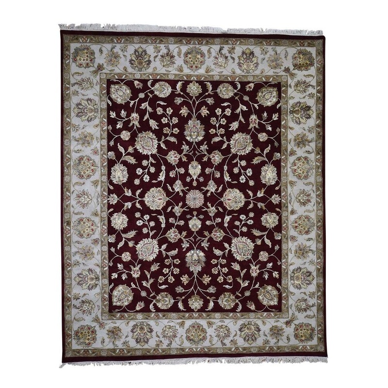 Shahbanu Rugs Hand-Knotted Half Wool & Half Silk Rajasthan Burgundy Oriental Rug (8'2" x 10'1") - 8'2" x 10'1"