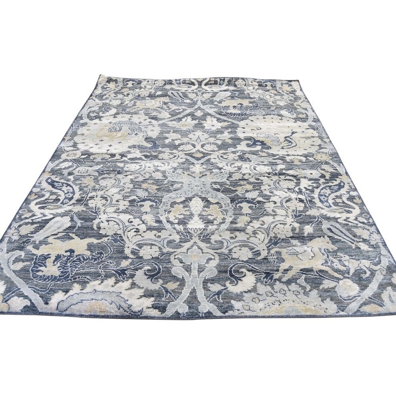 Shahbanu Rugs Hand-Knotted Silk With Oxidized Wool Hunting Design Oriental Rug (5'0" x 7'2") - 5'0" x 7'2"