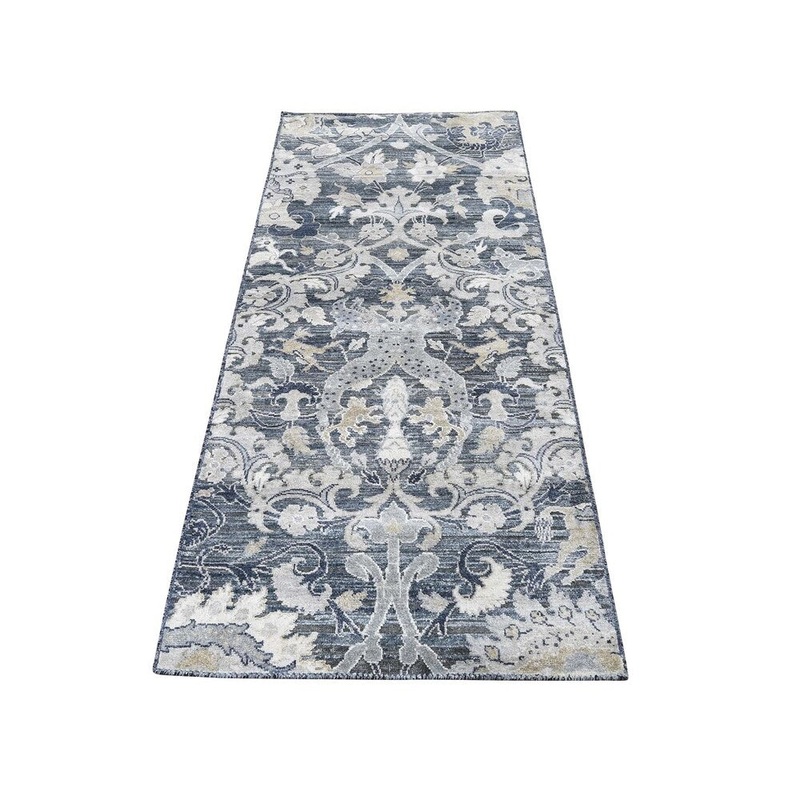 Shahbanu Rugs Hand-Knotted Silk With Oxidized Wool Runner Hunting Design Rug (2'6" x 6'1") - 2'6" x 6'1"