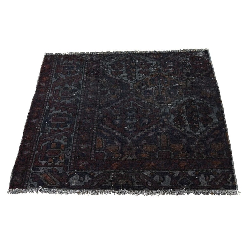 Shahbanu Rugs Hand Knotted Vintage Overdyed Persian Bakhtiari Fragment Rug (2'4" x 2'6") - 2'4" x 2'6"