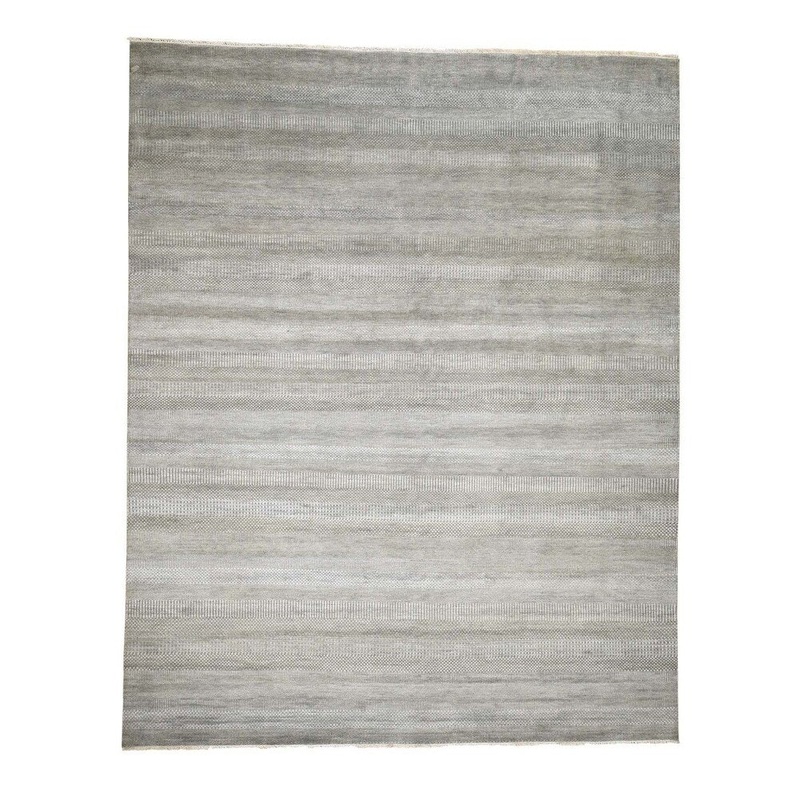 Shahbanu Rugs Hand-Knotted Wool and Silk Grass Design Oriental Rug (9'1" x 11'4") - 9'1" x 11'4"