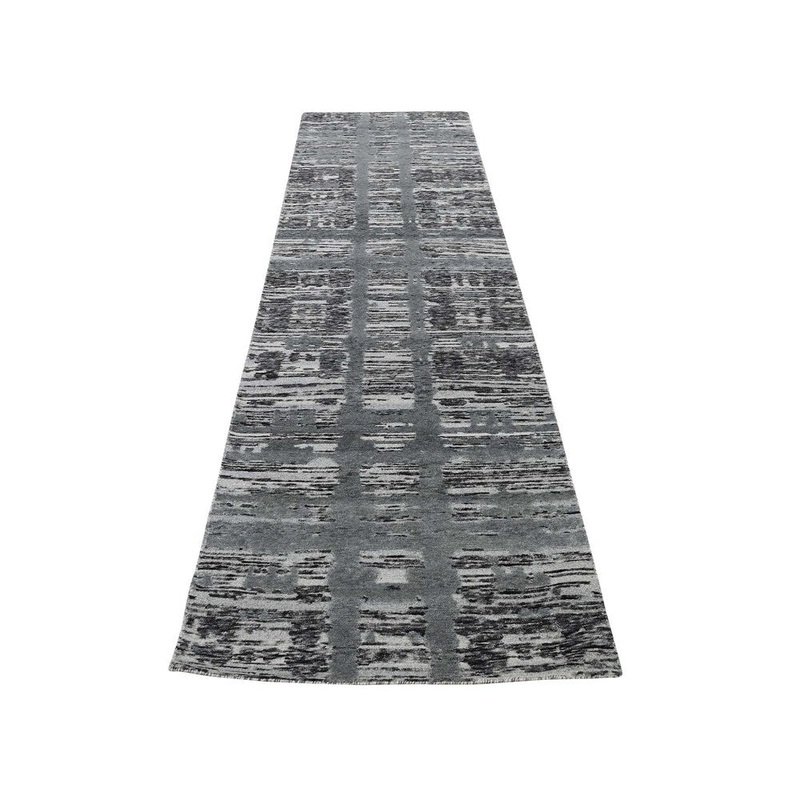 Shahbanu Rugs Hand Spun Undyed Natural Wool Modern Runner Oriental Hand-Knotted Rug (2'7" x 10'1") - 2'7" x 10'1"