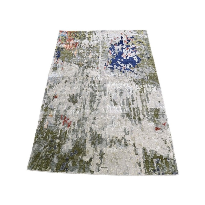 Shahbanu Rugs Hi-Low Pile Abstract Design Wool And Silk Hand-Knotted Oriental Rug (2'10" x 4'8") - 2'10" x 4'8"