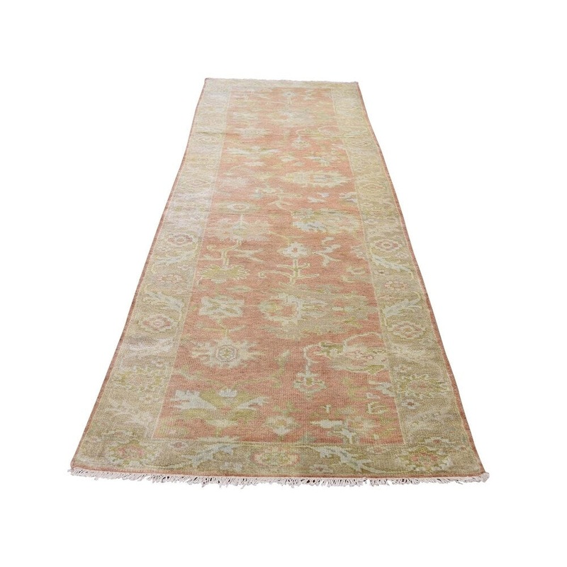 Shahbanu Rugs Indo Oushak Pure Wool Hand-Knotted Runner Oriental Rug (3'0" x 11'9") - 3'0" x 11'9"