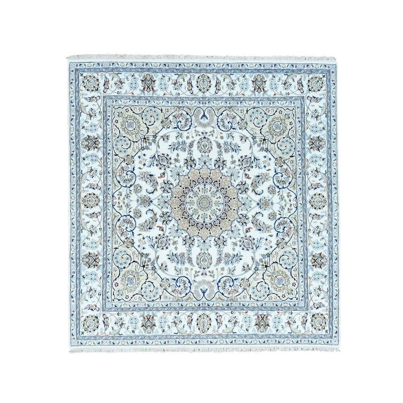 Shahbanu Rugs Nain 250 KPSI Square Wool And Silk Oriental Hand-Knotted Rug (6'0" x 6'1") - 6'0" x 6'1"