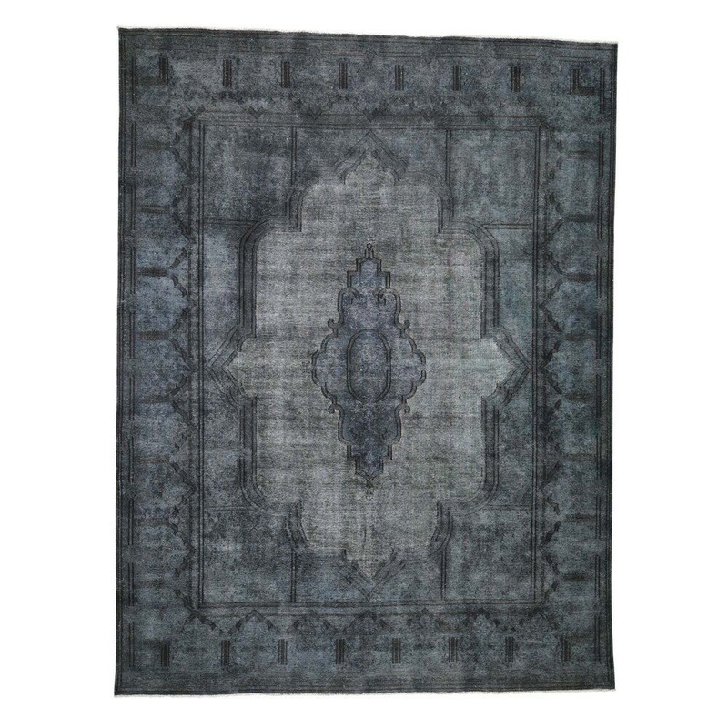 Shahbanu Rugs Overdyed Kerman Pure Wool Hand-Knotted Worn Pile Oriental Rug (9'10" x 12'10") - 9'10" x 12'10"