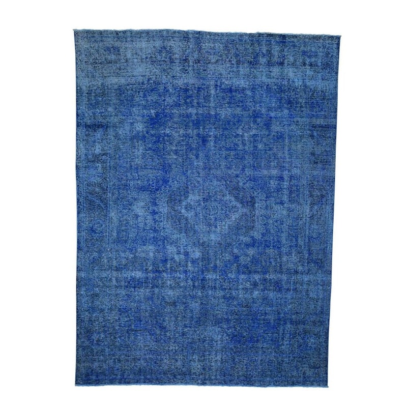 Shahbanu Rugs Overdyed Tabriz Sheared Low Hand-Knotted Pure Wool Oriental Rug (8'2" x 11'4") - 8'2" x 11'4"