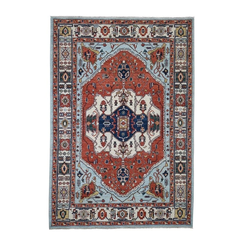 Shahbanu Rugs Peshawar With Serapi Design Hand-Knotted Pure Wool Runner Oriental Rug (5'9" x 8'3") - 5'9" x 8'3"