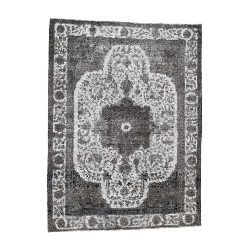 Shahbanu Rugs Pure Wool Vintage Persian Tabriz Hi-Low Pile Overdyed Hand-Knotted Rug (8'2" x 11'0") - 8'2" x 11'0"