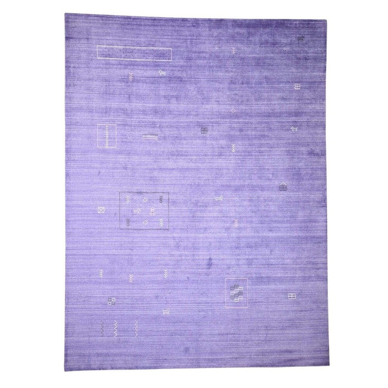 Shahbanu Rugs Purple Modern Gabbeh Art Silk Hand Loomed Oriental Rug (9'0" x 12'0") - 9'0" x 12'0"