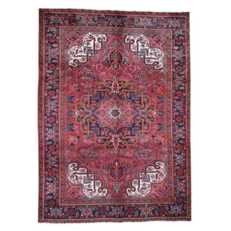 Shahbanu Rugs Red Semi Antique Persian Heriz Hand-Knotted Oriental Rug (8'0" x 11'0") - 8'0" x 11'0"