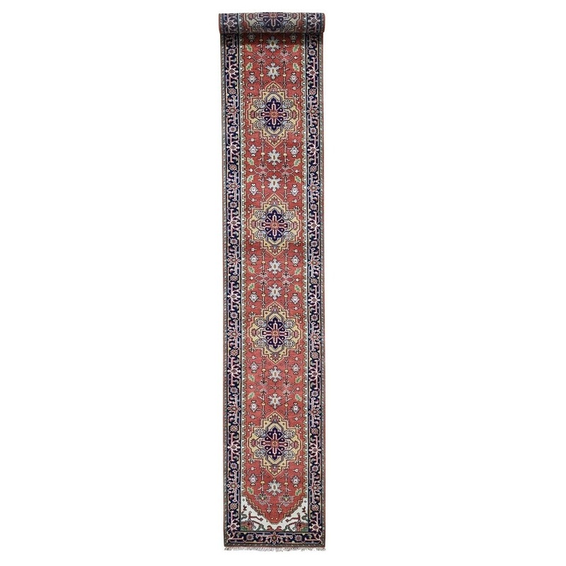 Shahbanu Rugs Red Serapi Heriz XL Runner Pure Wool Hand-knotted Oriental Rug (2'7" x 16'3") - 2'7" x 16'3"