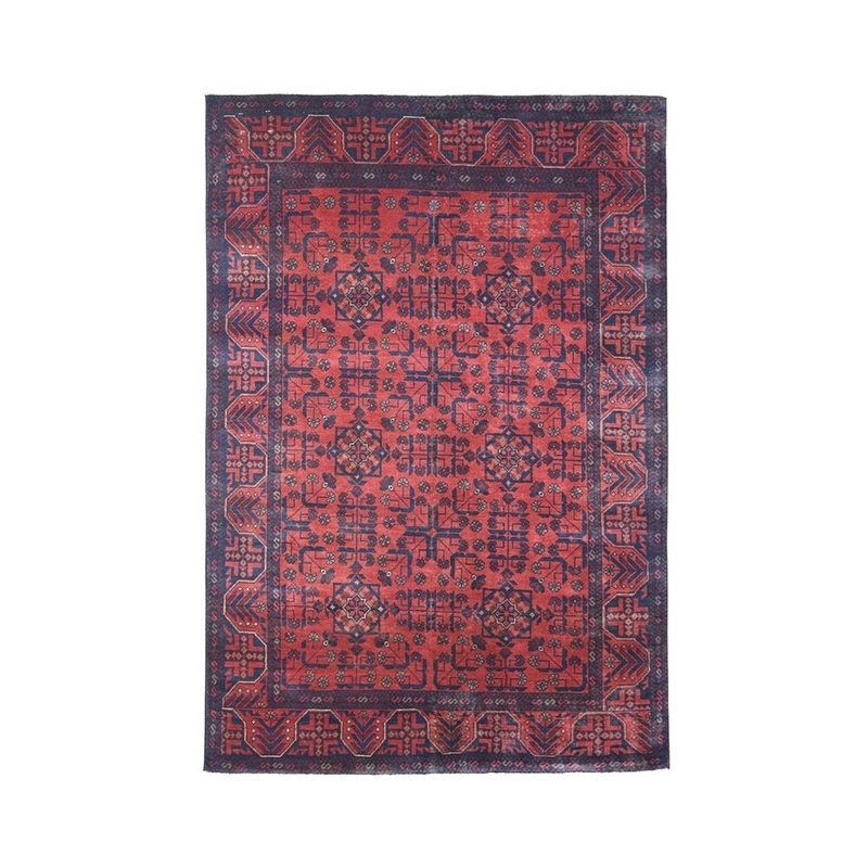 Shahbanu Rugs Red Tribal Design Afghan Andkhoy Pure Wool Hand-Knotted Rug (3'10" x 6'3") - 3'10" x 6'3"
