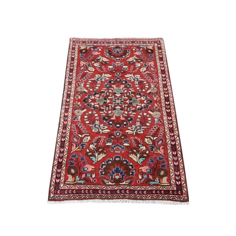 Shahbanu Rugs Red Vintage Persian Lilahan Pure Wool Hand-Knotted Oriental Rug (2'3" x 4'2") - 2'3" x 4'2"