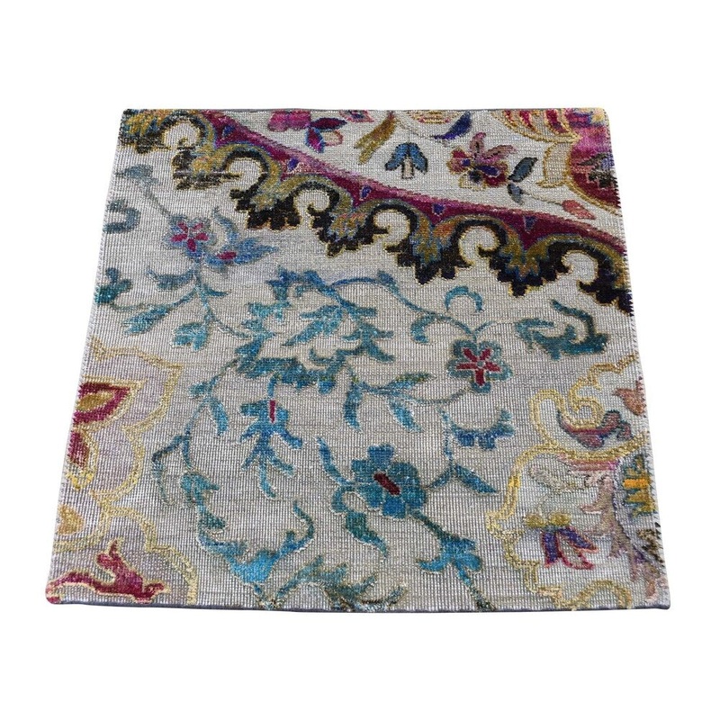 Shahbanu Rugs Silk With Oxidized Wool Hand-Knotted Sample Rug (2'0" x 2'0") - 2'0" x 2'0"