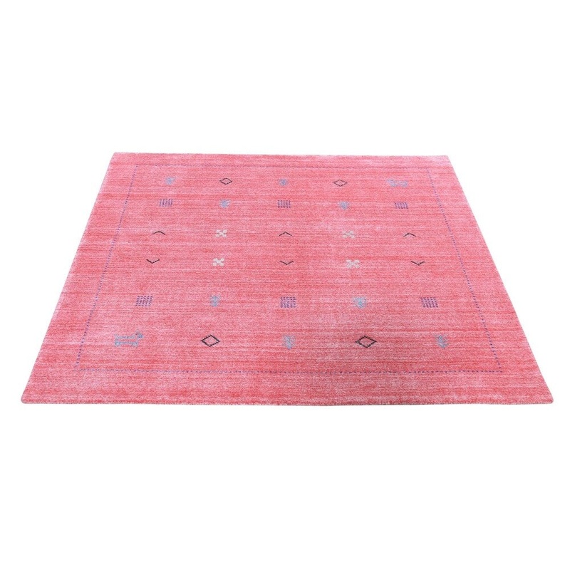 Shahbanu Rugs Square Pink Wool and Silk Hand Loomed Gabbeh Oriental Rug (4'2" x 4'2") - 4'2" x 4'2"