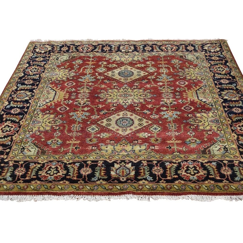 Shahbanu Rugs Square Red Karajeh Design Pure Wool Hand-Knotted Oriental Rug (3'0" x 3'0") - 3'0" x 3'0"
