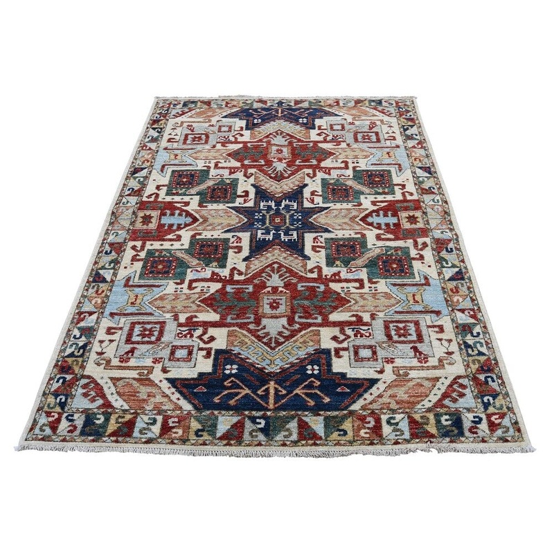 Shahbanu Rugs Super Kazak Armenian Design Hand-Knotted Pure Wool Oriental Rug (4'3" x 5'9") - 4'3" x 5'9"