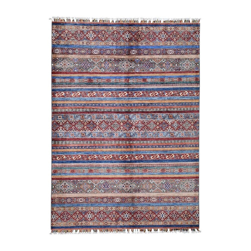 Shahbanu Rugs Super Kazak Khorjin Design Hand-Knotted Pure Wool Oriental Rug (5'10" x 8'1") - 5'10" x 8'1"