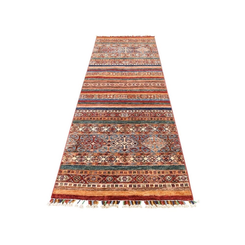 Shahbanu Rugs Super Kazak Khorjin Design Runner Hand-Knotted Pure Wool Oriental Rug (2'9" x 8'4") - 2'9" x 8'4"
