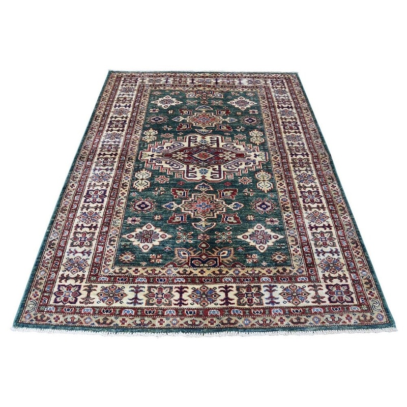 Shahbanu Rugs Super Kazak Pure Wool Geometric Design Hand-Knotted Oriental Rug (4'2" x 5'10") - 4'2" x 5'10"