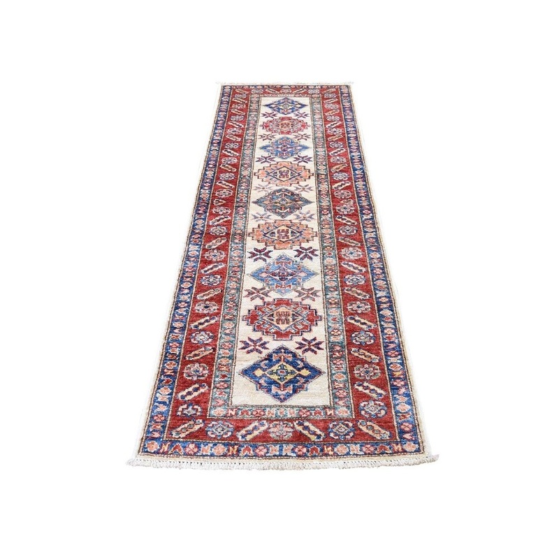 Shahbanu Rugs Super Kazak Pure Wool Geometric Design Runner Hand-Knotted Rug (2'0" x 5'10") - 2'0" x 5'10"