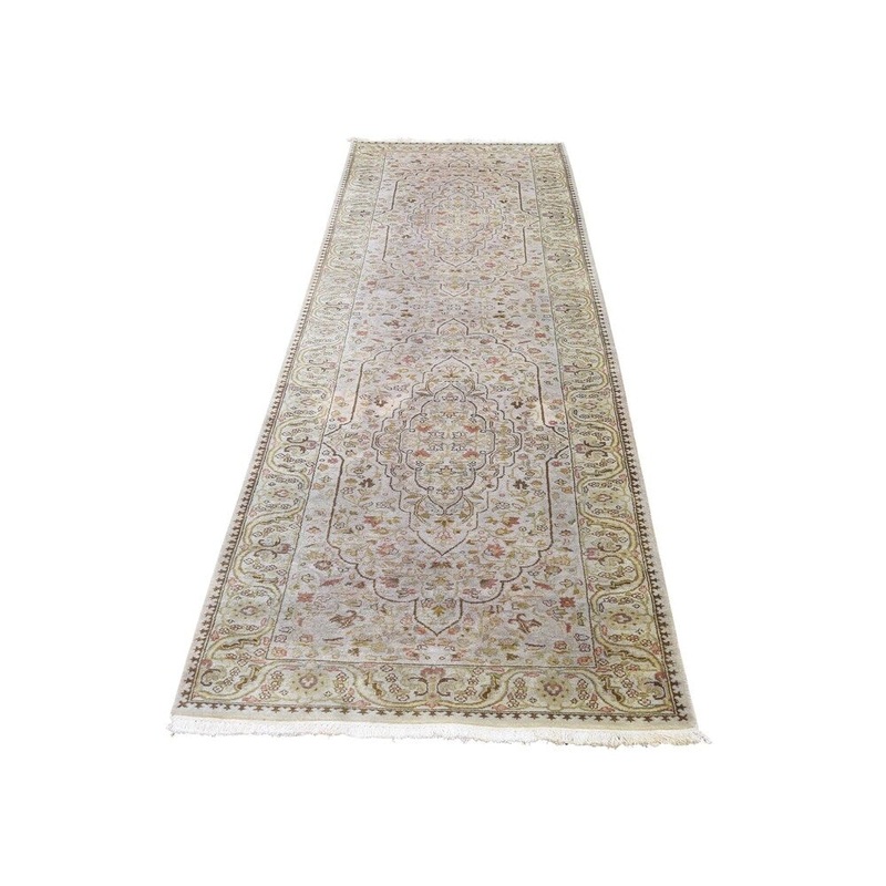 Shahbanu Rugs Tabriz Revival 250 Kpsi Pure Wool Hand-Knotted Runner Oriental Rug (2'7" x 10'1") - 2'7" x 10'1"