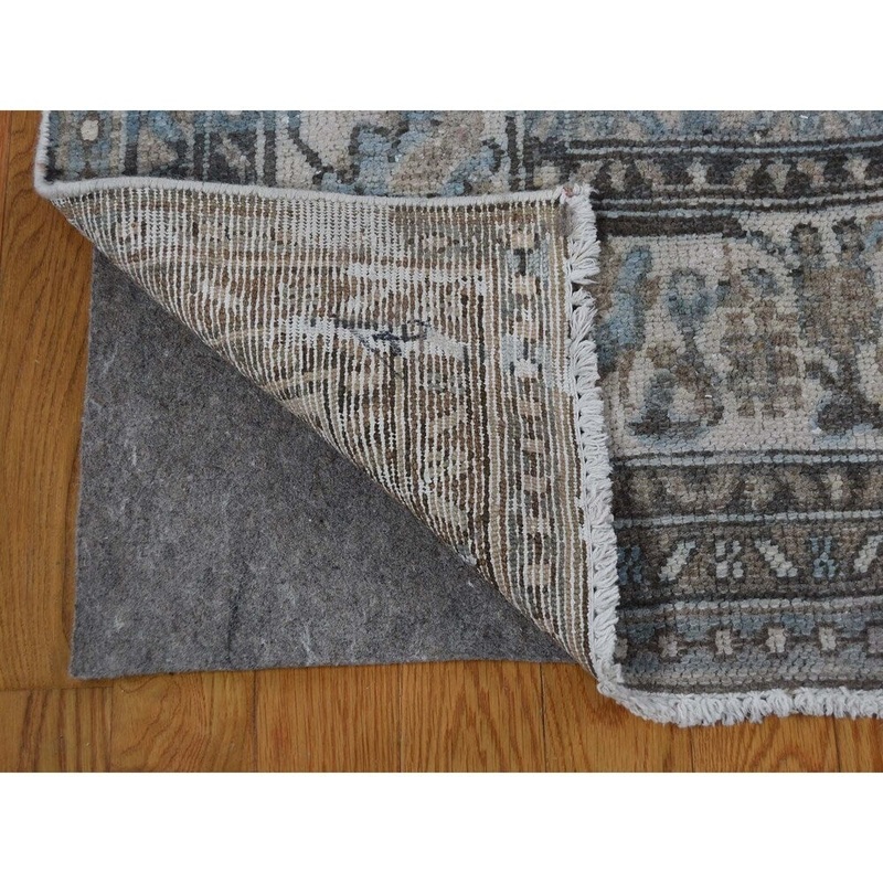 Shahbanu Rugs Vintage Hamadan With Grey And Blue Hand-Knotted Oriental Rug (10'4" x 13'8") - 10'4" x 13'8"
