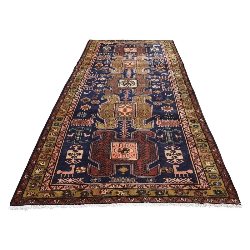 Shahbanu Rugs Vintage North East Persian With Peacocks & Dogs Pure Wool Rug (4'4" x 10'6") - 4'4" x 10'6"