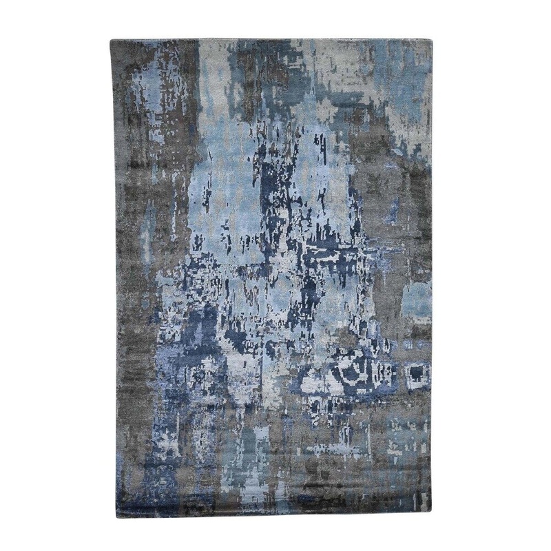 Shahbanu Rugs 5'1"x7'7" Abstract Design Wool And Silk Hand-Knotted Rug (5'1" x 7'7") - 5'1" x 7'7"