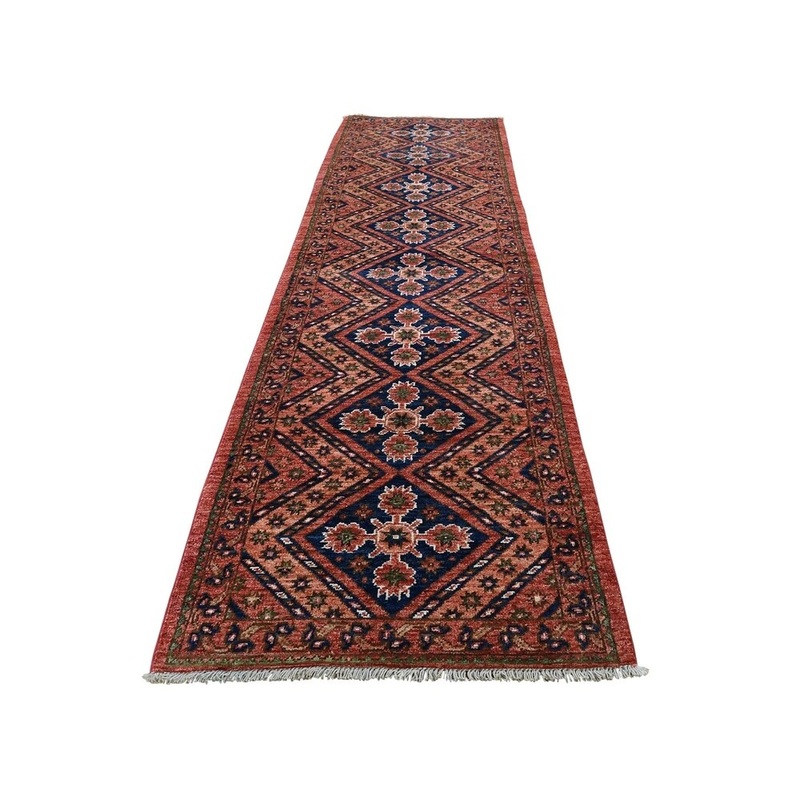 Shahbanu Rugs Afghan Ersari Pure Wool Hand-Knotted Runner Oriental Rug (2'7" x 9'7") - 2'7" x 9'7"