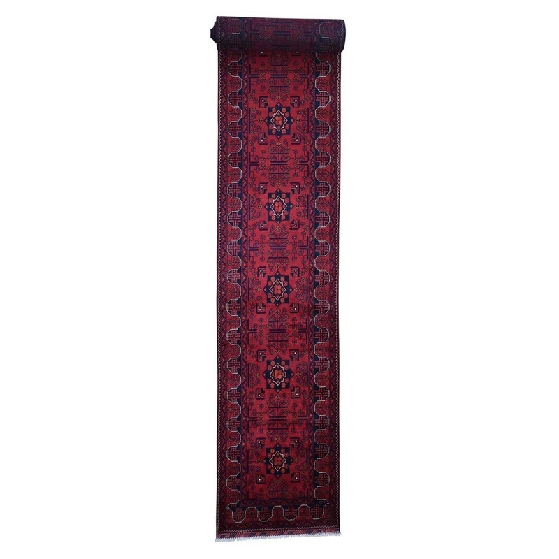 Shahbanu Rugs Afghan Khamyab Silky Wool XL Runner Hand-Knotted Oriental Rug (2'7" x 21'10") - 2'7" x 21'10"