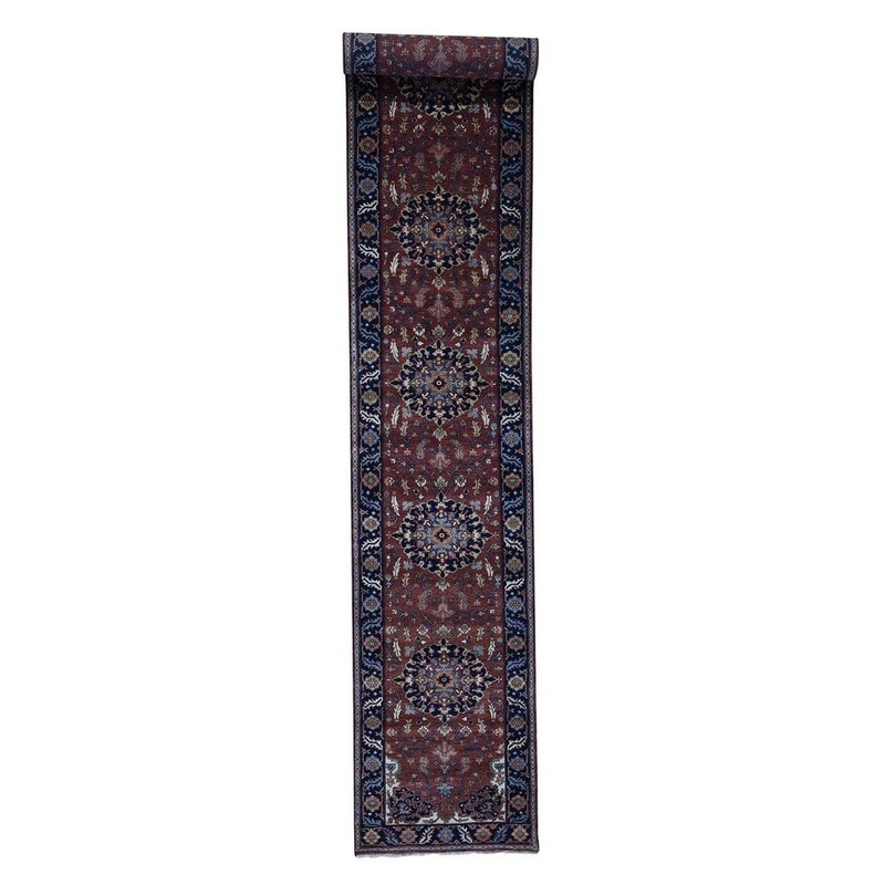 Shahbanu Rugs Antiqued Heriz Re-Creation Pure Wool Hand-Knotted XL Runner Rug (2'7" x 17'7") - 2'7" x 17'7"